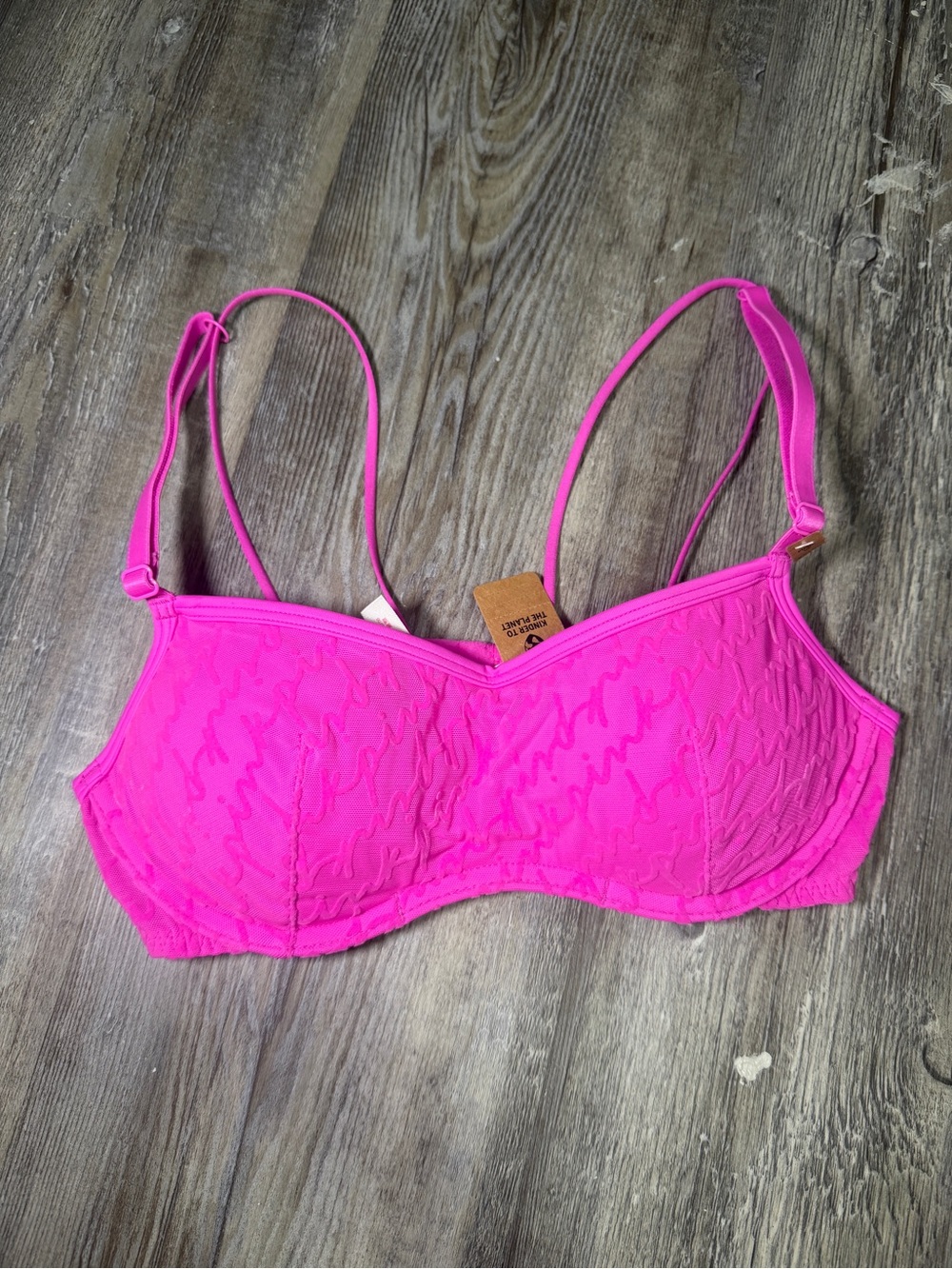 PINK Victoria's Secret Hot Pink Lace-Texture Bra